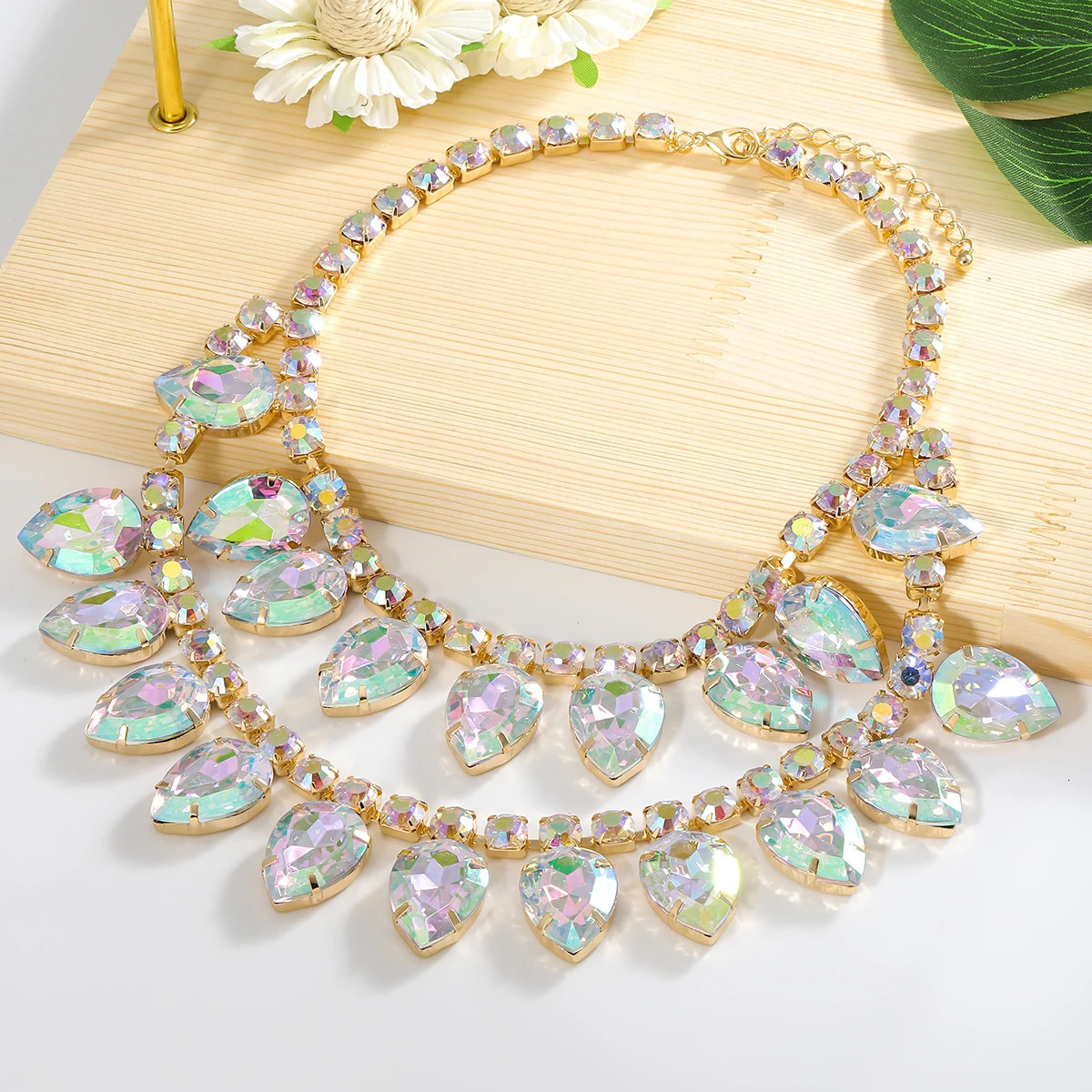 Vedawas Shiny Geometric Rhinestones NecklaceElegant Banquet Crystal Wedding Women Accessories 250519