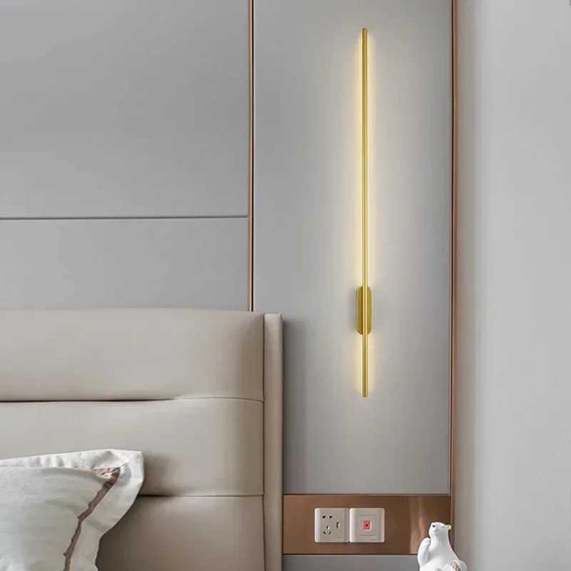 Modern Long LED Wall Lights for Bedroom Bedside Black Wall Lamps Living Room Background Decoration Hallways Interior SconceXJ250526