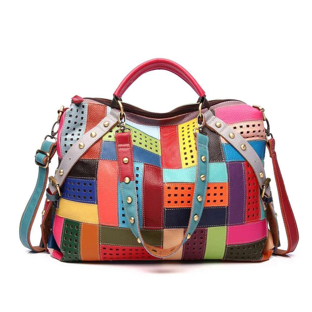 Color Geometric Pattern Contrast Color Hand-Ed Handbag Single Shoulder Crossbody Women's Casual Bag