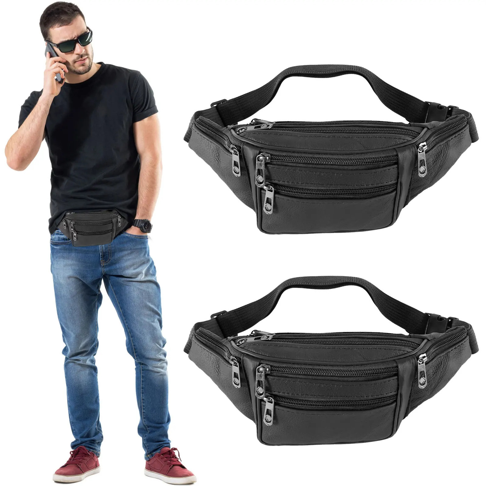 Fanny Packs for Women Men Fashion Waist Pack Belt Bag with 7 Zipper Pockets Adjustable Belt Casual Hip Bum Bag for Travel Women 250526