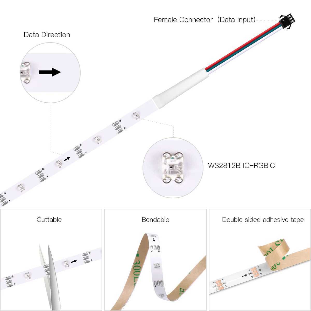 RGBIC WS2812B USB 5V Neon LED Lights Strip Bluetooth Smart Addressable Pixels Neon Tape For Bedroom Kitchen TV Ambient Lighting W250526