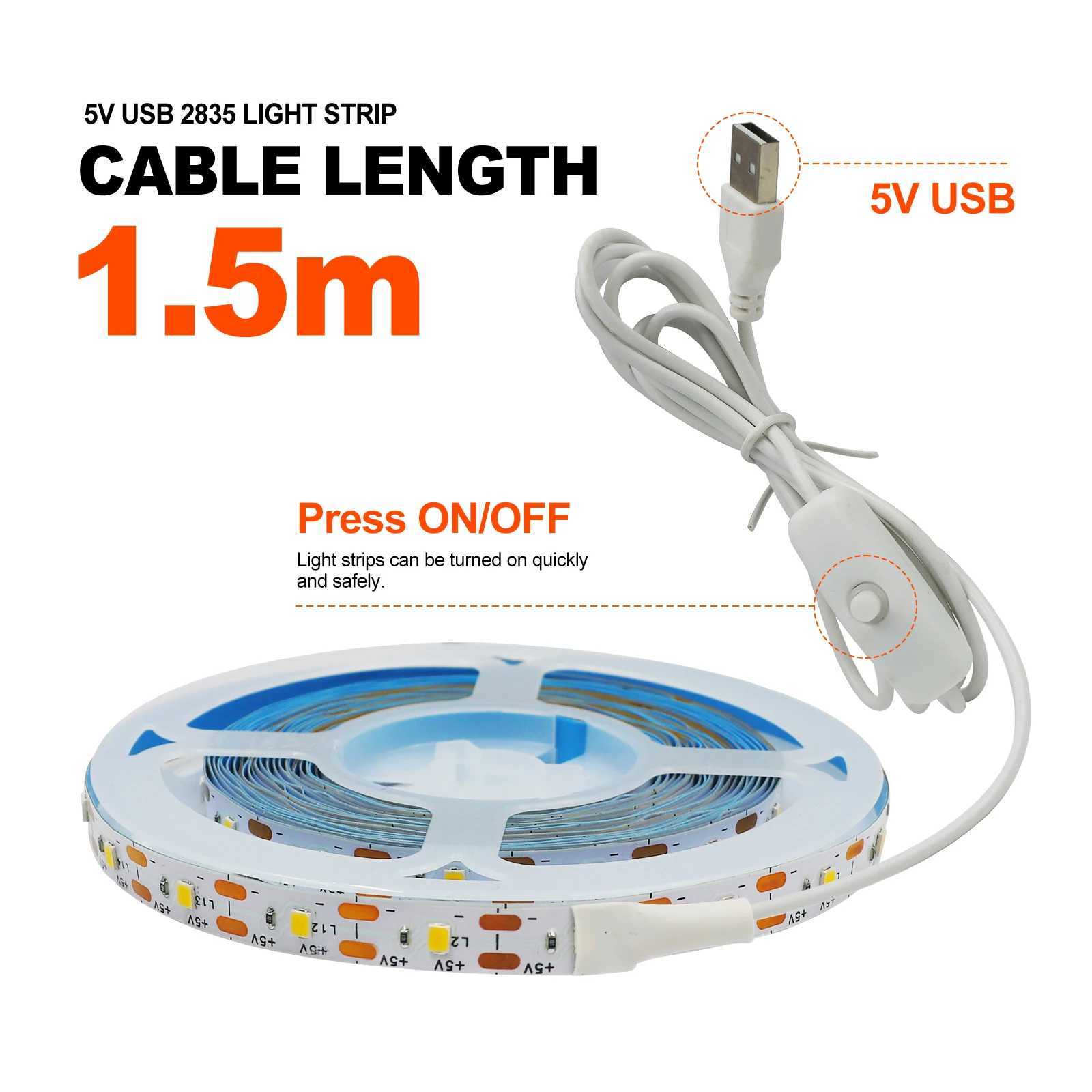 DC 5V USB LED Strip Pink/Yellow/White/Warm White/Red/Blue/Green Flexible Ribbon Tape Backlight 50CM 1M 2M 4M 5M W250526