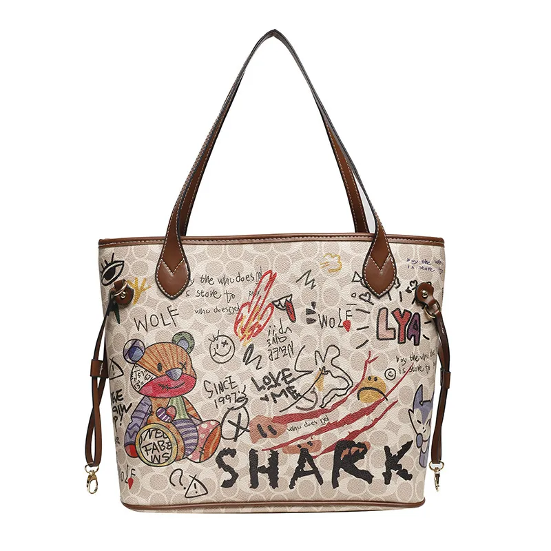 Shoulder Crossbody Bag Purse Designer 2025 printed teddy bear graffiti tote handbag large capacity shoulder bag for womens