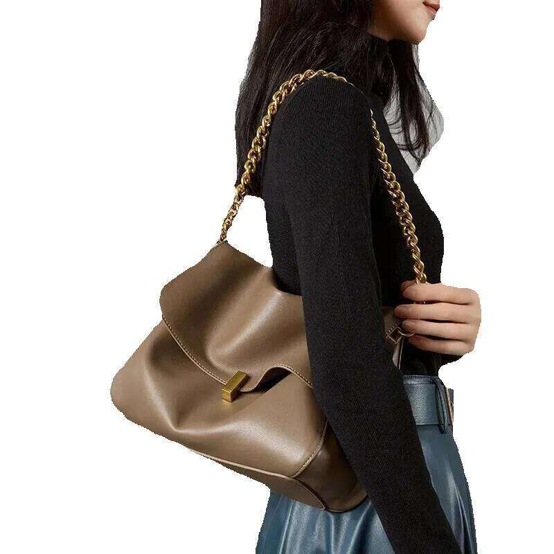 Designer Luxury Designer Luxury Women Large Korean Cow Flap Shoulder Chain Bag Solid Genuine Leather Female Crossbody Handbag Messenger