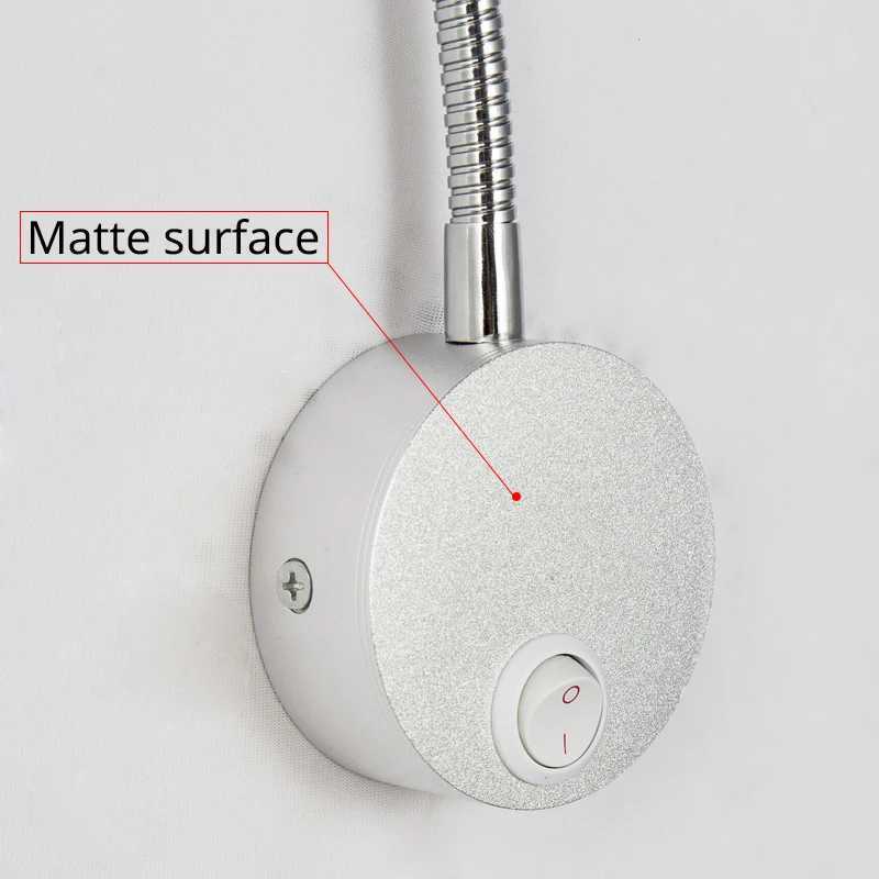 Bedroom Wall Light Bedside Reading Lighting 6W LED Wall Lamp With Knob Switch Aluminum 360 Degree Angle Adjustable AC90-260VXJ250526