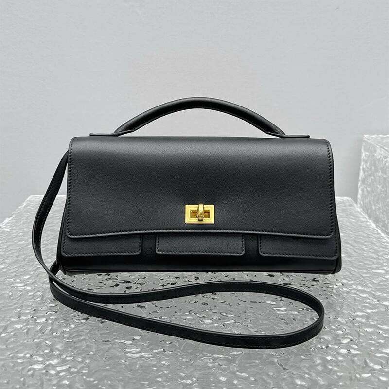 High end Horizontal Hand held Clutch Women Underarm Brand Lock Design Motorcycle Soft Cowhide Shoulder Messenger Bag bag