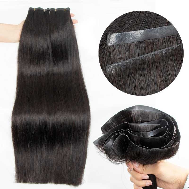 Invisible On Tape PU Weft Human Hair Bundles Real Natural Hair Seamless Glueless Injected Tape In Hair Extensions Thick Ends S25526