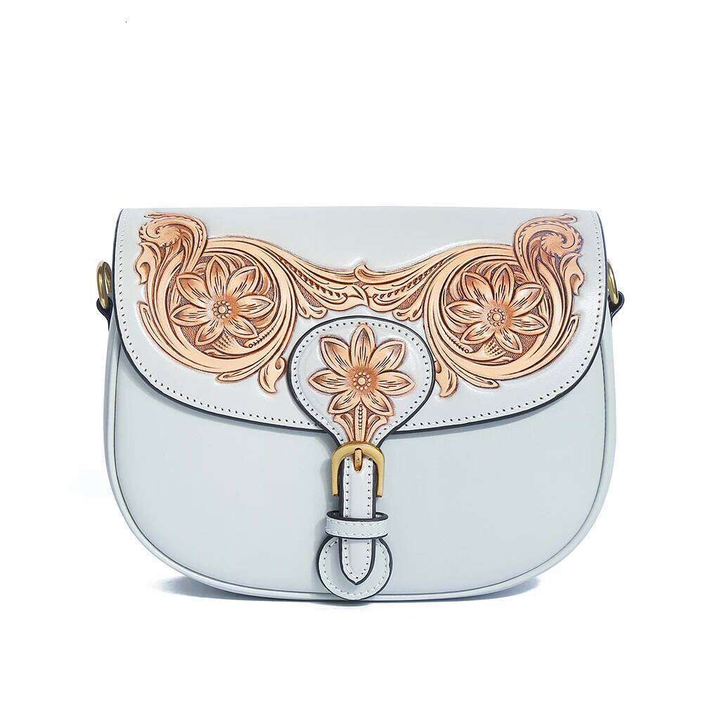 Designer Bag Genuine Handmade Leather Carving Single Shoulder Women S Ethnic Style New Crossbody Saddle Bag