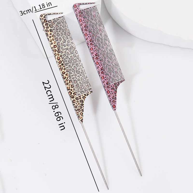1pc Leopard Print Rat Tail Comb - Fine-tooth Anti-static Hair Styling Brush with ABS Plastic Handle and Steel Needle for Normal R250526