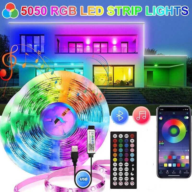 USB RGB LED Strip Kit 1-30M Music Sync WiFi App Control Mode Sound Activated with 44Key Remote DC5V Power for Party PC Decoration W250526