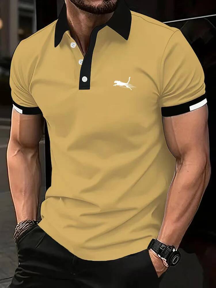 Clothes Summer Fashion Short Sleeve Color blocking Shirt Casual Sport Lapel Men Polyester Quick Drying Polo