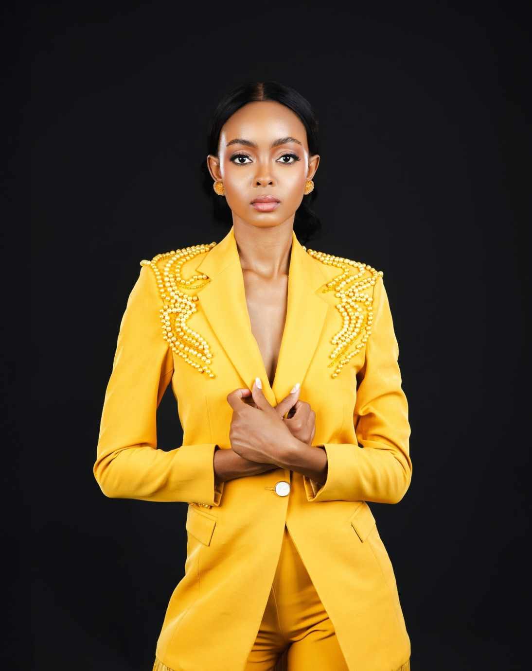 Gold Pearls Beading Women Pants Suits 2 Pieces Crystal Ladies Wear Blazer Prom Birthday Party Customized Jacket Sets