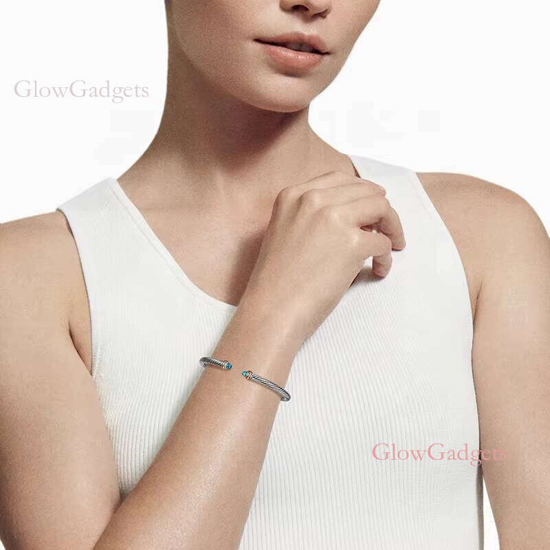 Brand Designer Sterling Sier Pink Morganite Twisted Helix Classic Cable Bracelet for Women Rhodium Plated Bangles