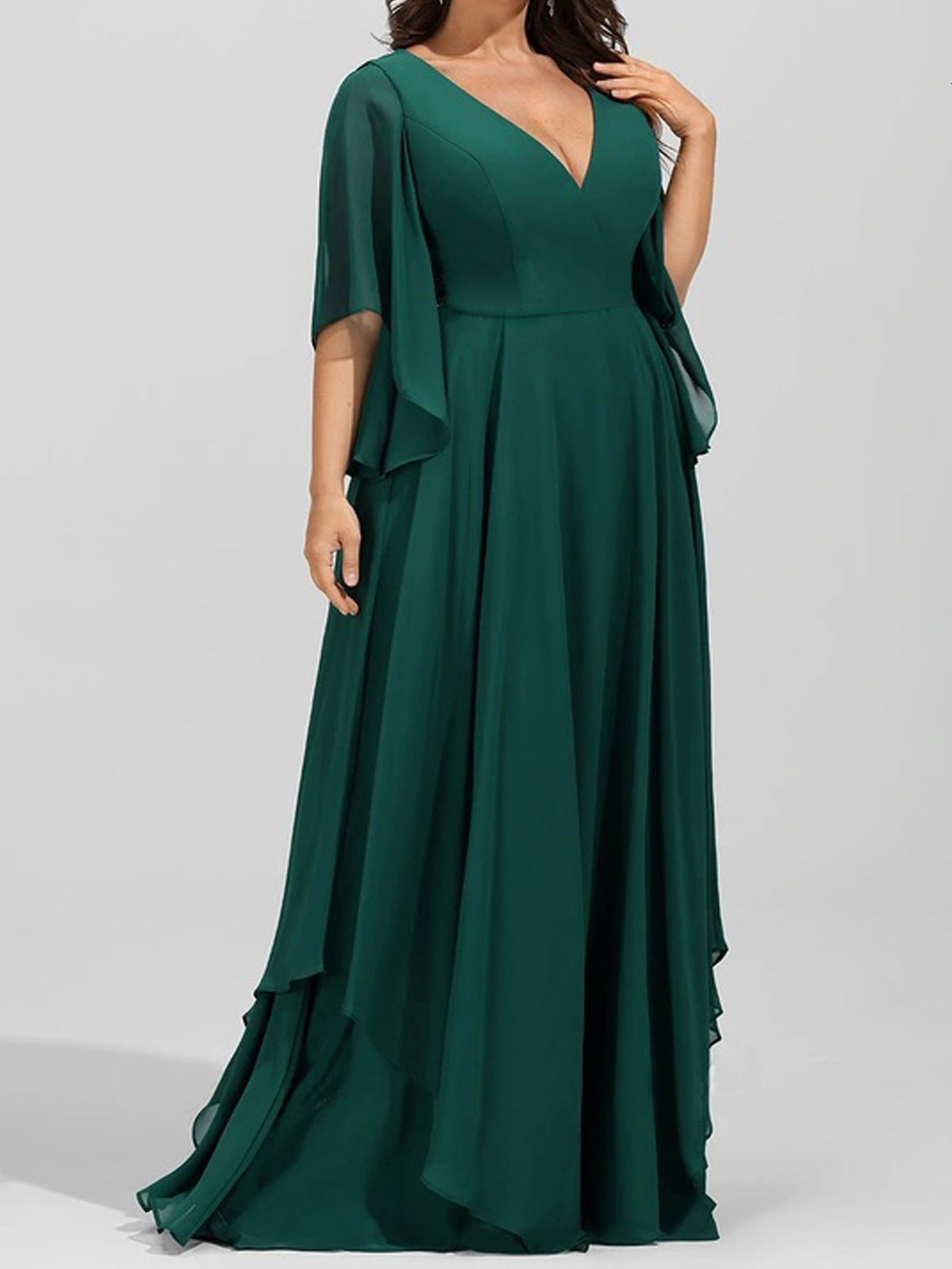Oversized womens V-neck solid color dress slim fit dress long skirt