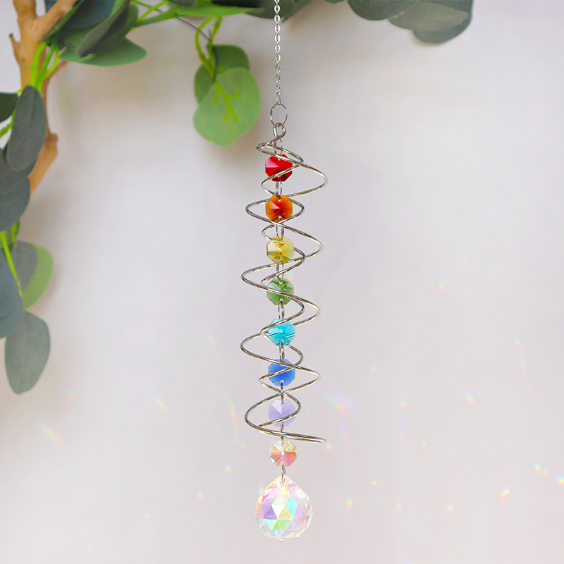 Spiral Wind Spinner Suncatcher Crystal Ball Wind Chimes Rainbow Maker Swivel Hook Garden Decor