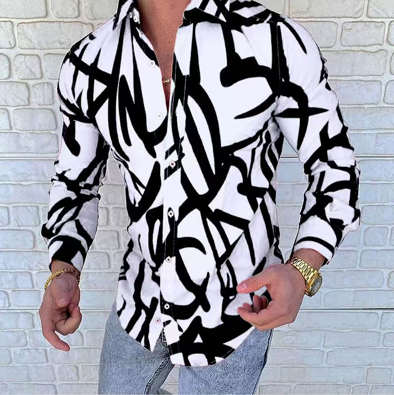 Designer mens printed casual long sleeve shirt top