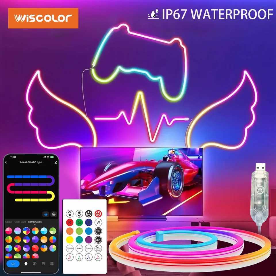 Wiscolor 5V LED RGBIC Neon Strip Light USB Silicone 1/2/3/5m Waterproof Music Sync With Remote Control For Room DIY Decor Light W250526