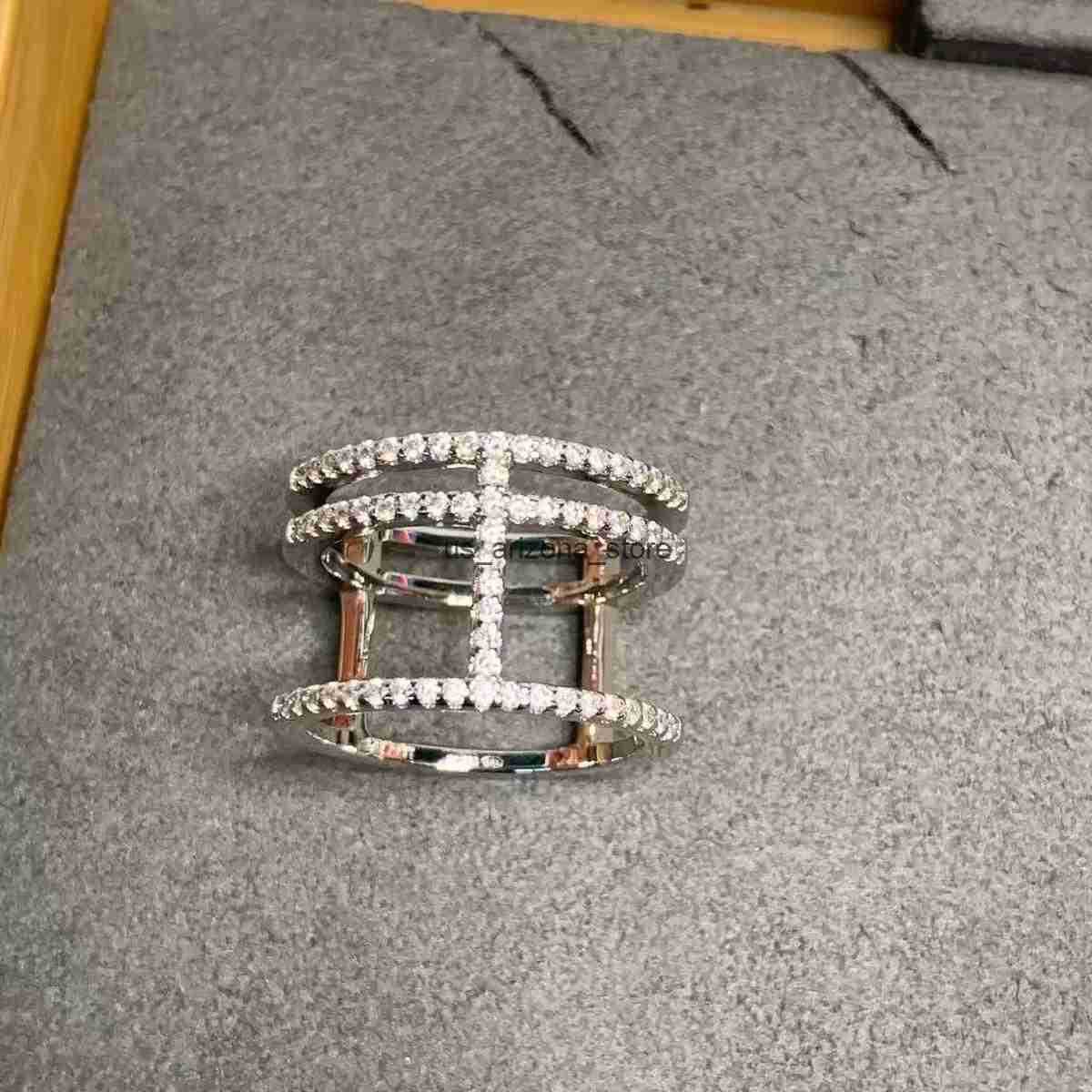 Diamond Lapel Pin Ring Tricolor KGold Paperclip Design with Full Diamond MultiCircle Accents L251027