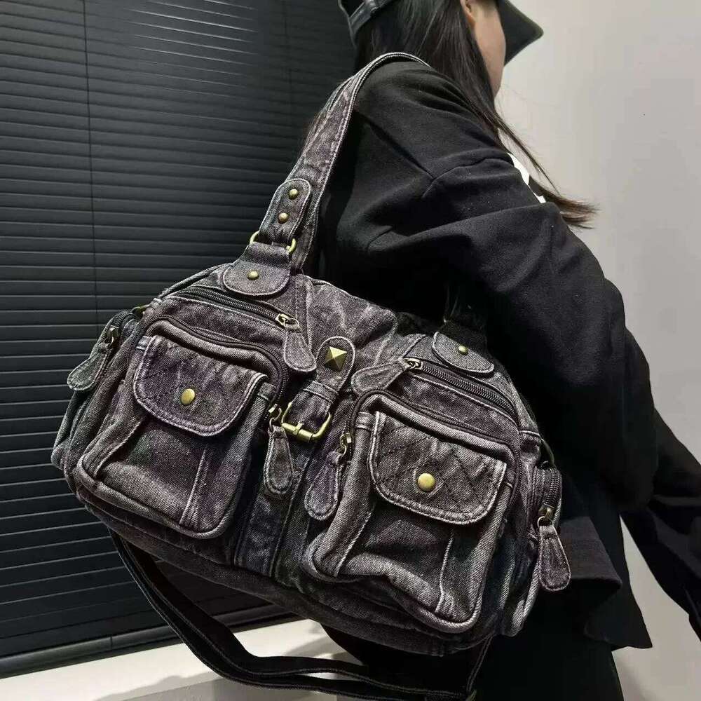 Women's Bags Designer Ladies' Fashion Y2k Spicy Girl Multi Pocket Handbag Large Capacity Retro Distressed Shoulder Bag