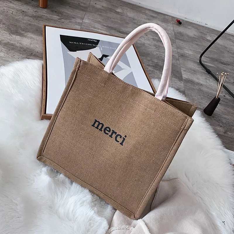 100pcs/lot Custom Printed Grocery Eco Friendly Waterproof Natural Laminated Burlap Sack Jute Beach Bag for Women Towel Wedding W250524