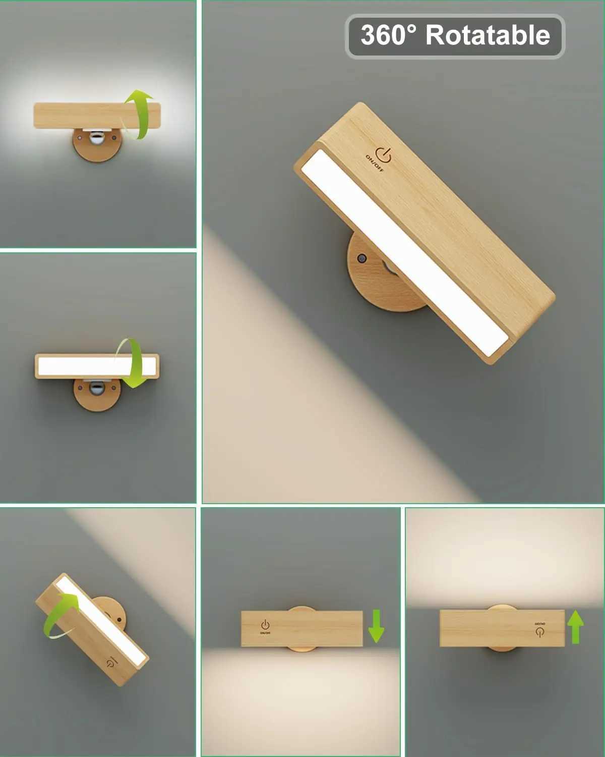 Nordic Wood Wall Lamp With 360 Rotate Dimmable Wall Sconce Touchable Magnetic For Bedroom Cordless Wall Mount Light For ReadingXJ250526