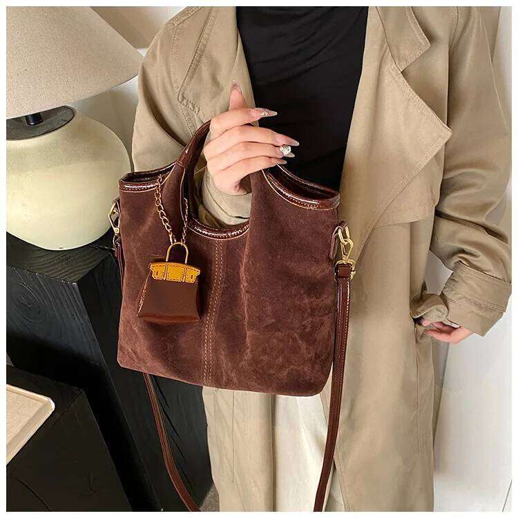 2025 Vintage Oversized Tote - Suede Leather Crossbody Purse with Leopard Print, Convertible Shoulder Bag for Women
