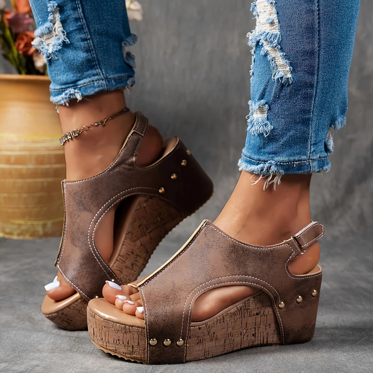 Womens Summer Sandals Non Slip Walking Shoes Wearing Wedge Heels Party Slippers and 250526