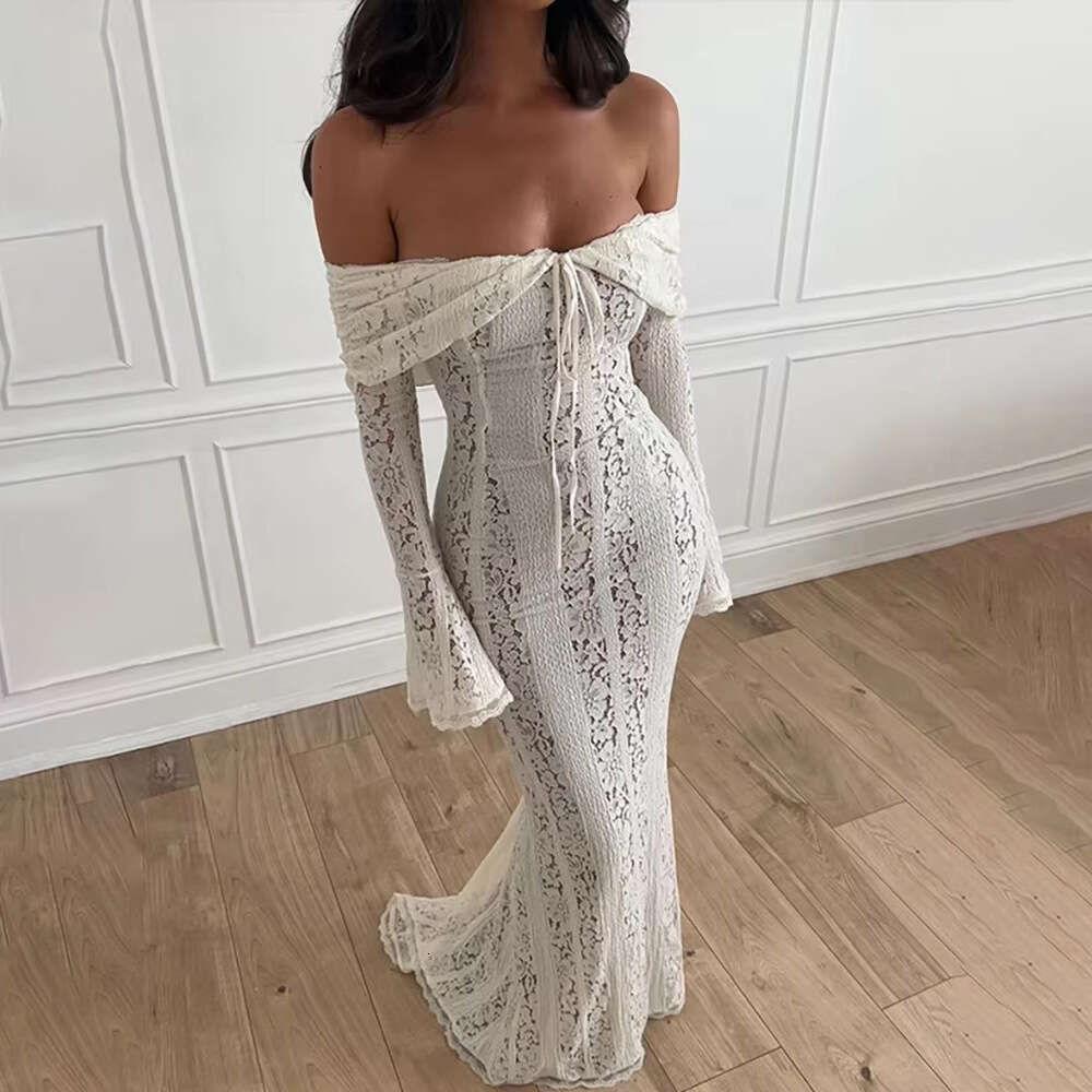 Backless Sexy Dress Fashionable Sexy Lace Bodycon Maxi For Autumn And Winter New Strapless High Waisted Draped Dress With Trailing Hem Sexy Flowy Dres