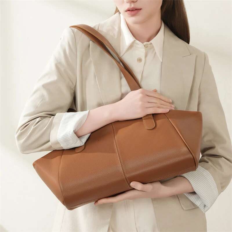 Hifashion Real Genuine Leather Large Tote Shoulder Bags For Women Designer Trapeze Shopper Work Ladies Handbags bag