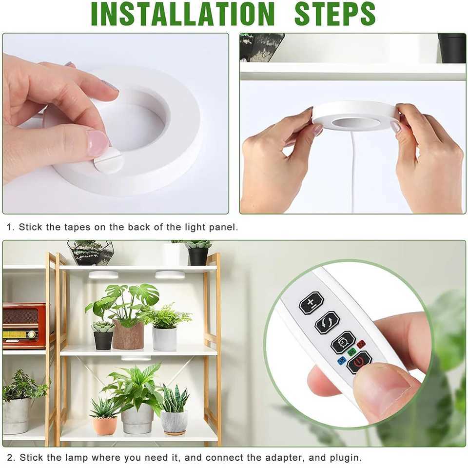 LED Grow Light Full Spectrum 10 Levels Dimmable Auto On/Off Timer Ceiling Under Cabinet Halo Plant Growing Lamp for Indoor PlantsXJ250526