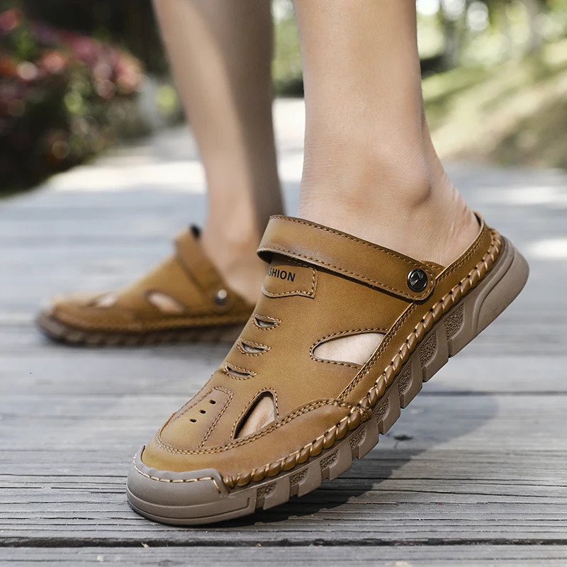 Summer Mens Sandals Quality Leather NonSlip Men Slippers Outdoor Beach Classic Water Trekking Roman 250523BJ - view 3