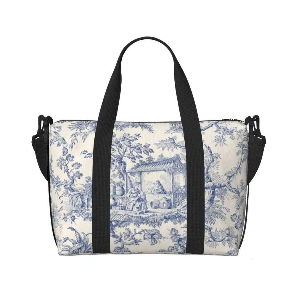 Women's Bags Designer Toile De Jouy Patterns Tote Women Large Capacity French Motif Beach Gym Shoulder Travel Bag