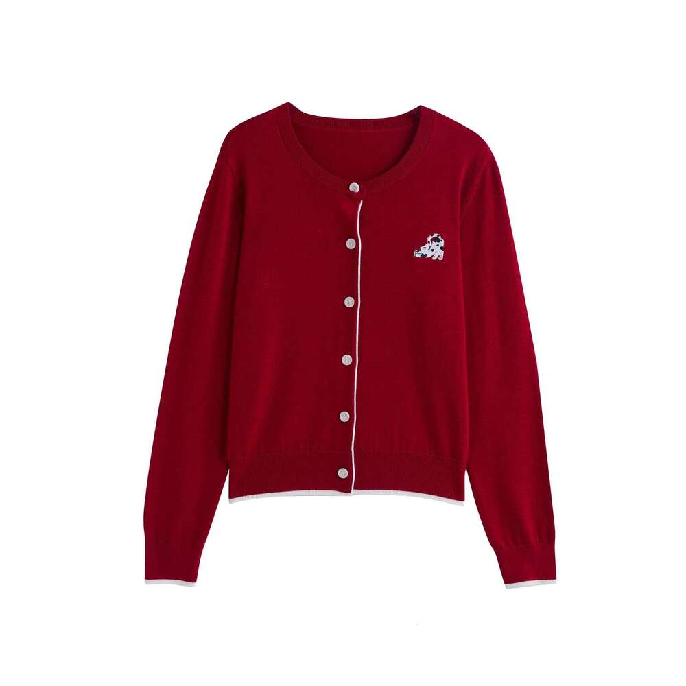 DUSHU Embroidery Round Neck Sweater For Women 2024 Autumn New Design All-Match Casual Solid Color Knitted Top 24Ds83043