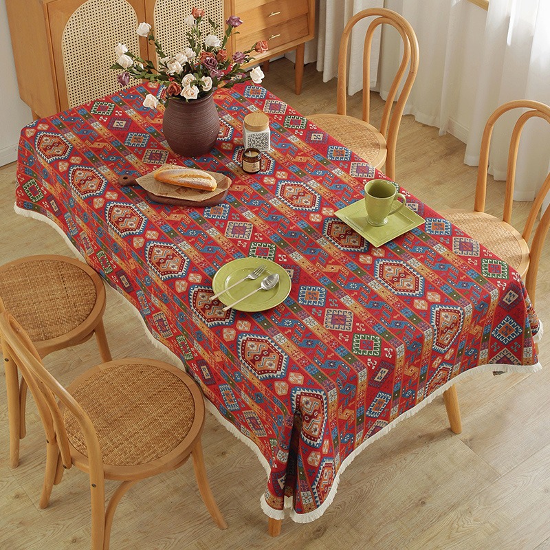 A657 Thickened Cotton and Linen National Style Fabric Tablecloth Bohemian Ins Tablecloth Tablecloth Rectangular Tassel Cover Cloth