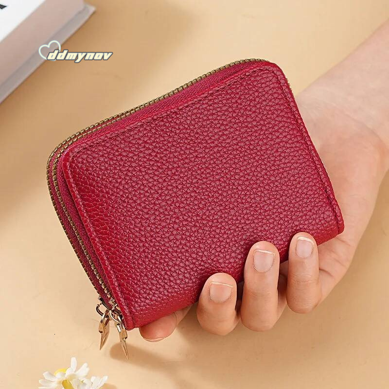 Stylish Women's Card Holder Wallet Double Layer Zipper, Multi-Function Compact Design for Cards & Cash, Small Portable Organizer ddmynov