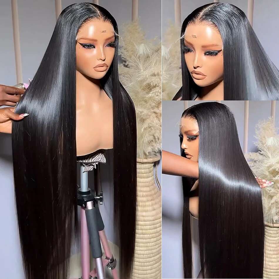 250 Density 13x4 13x6 Bone Straight HD Transparent Front Human Hair Wig Synthetic hair Inch Pre Plucked Lace Frontal Wigs