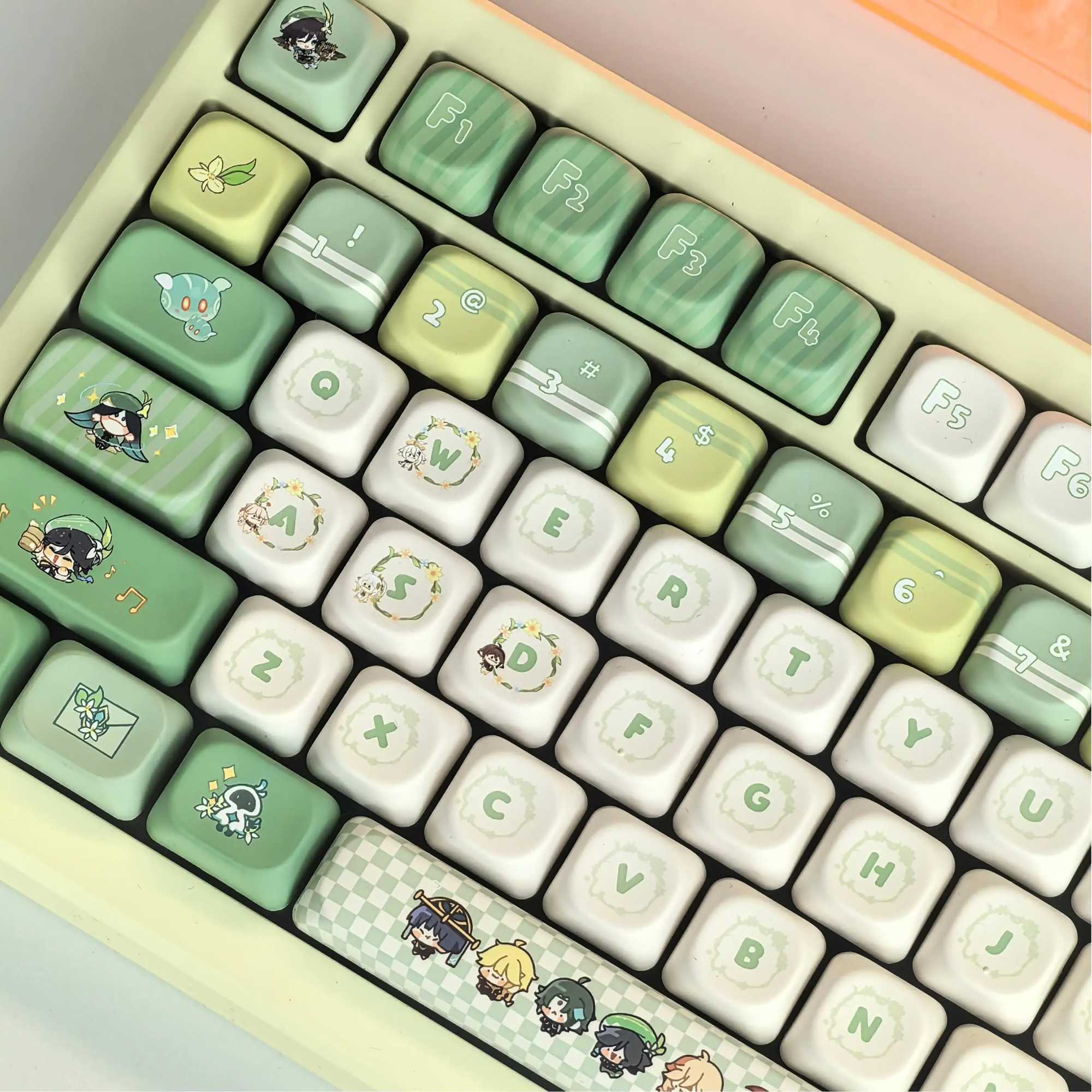 Genshin Impact Venti Keycap Green MOA Profile PBT Five-Sided Sublimation Cartoon Cute Gaming Keyca for Mechanical Keyboard R250526