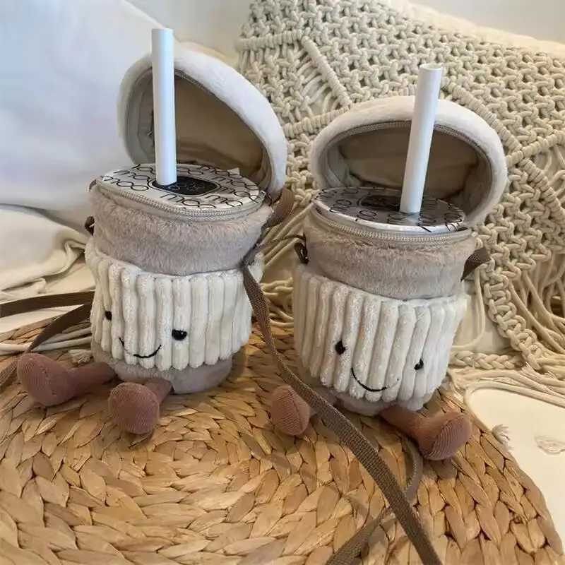 Replica Cartoon Coffee Milk Tea Bag Accompanying Cups Crossbody Bags Pendant Plush Toy Keychain Dolls Plush Female Bags XJ250524