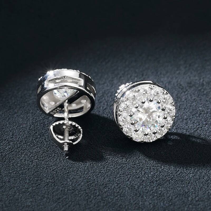 Sterling Sier Real Moissanite Stone Round Stud Earrings For Women Men Fashion Jewelry 2021 Pass Dia Test ICEOUTBOX