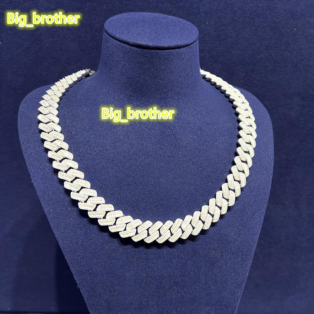 18mm 18 Inches VVS Moissanite Cuban Link Necklace Two-Tone Bling Diamond Curb with Circular Arc Hip Hop Style