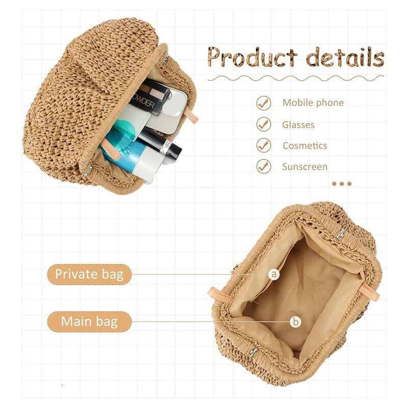 Purse For Women Cloud Dumpling Pouch Straw Crossbody Shoulder Handbag Summer Beach Woven Bag