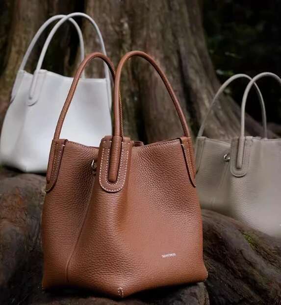 Shopping basket new style single shoulder messenger high grade commuter handbag first layer cowhide women s bucket bag