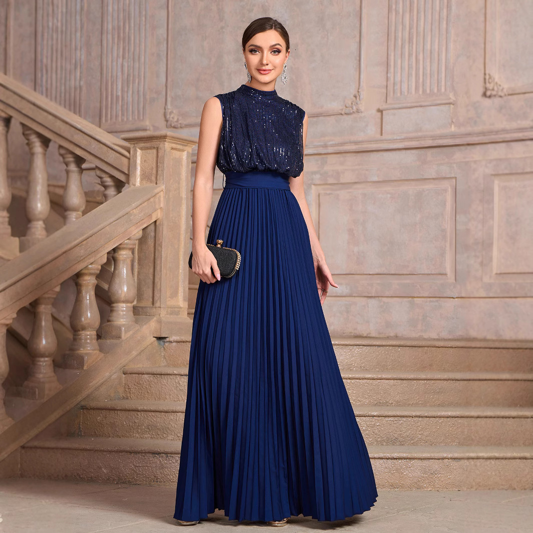 Spring and summer new womens clothing new sequins pleated banquet dresses parties weddings