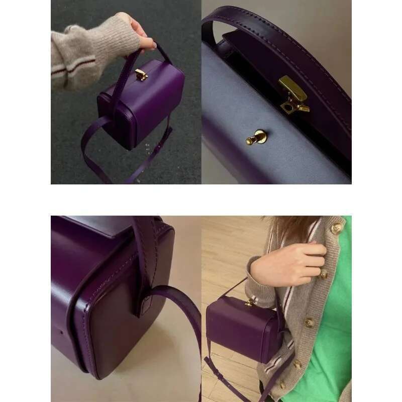 Handheld Box Women's New Fashionable Berry Purple Boston Bag, Versatile, Niche, Light Crossbody Bag