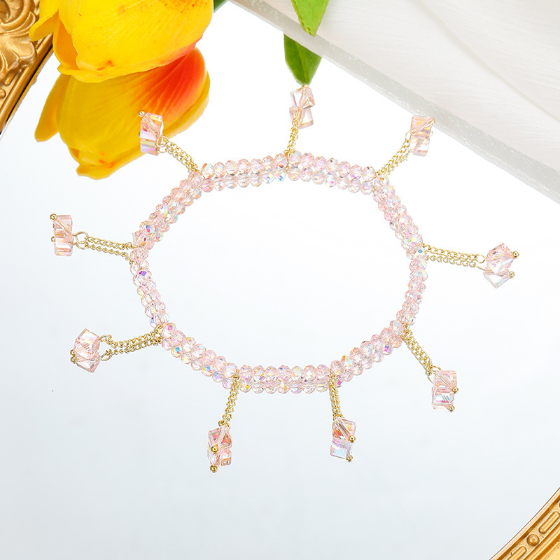 colorful crystal pendant, natural style, and personalized girl ankle bracelet