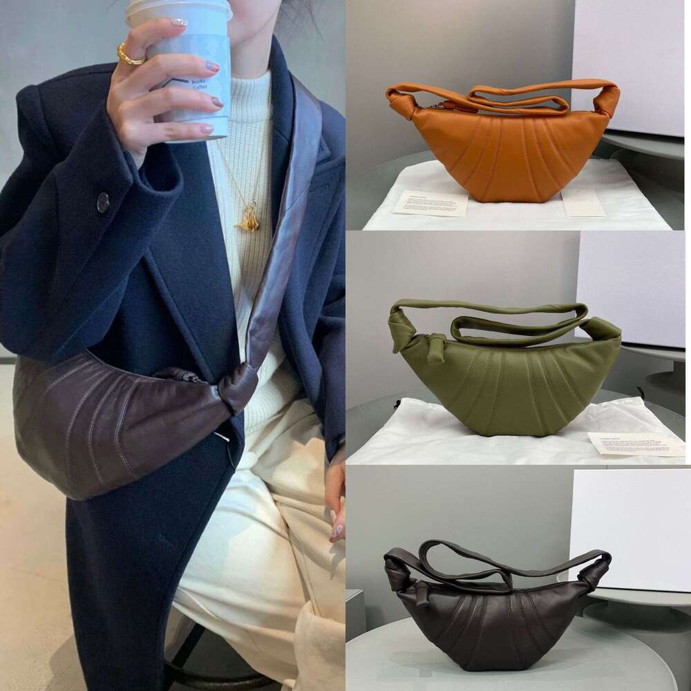 Croissant Sheepskin Single Shoulder Crossbody Chest Dumpling Niche Texture Genuine Leather Underarm Baguette Waist Bag