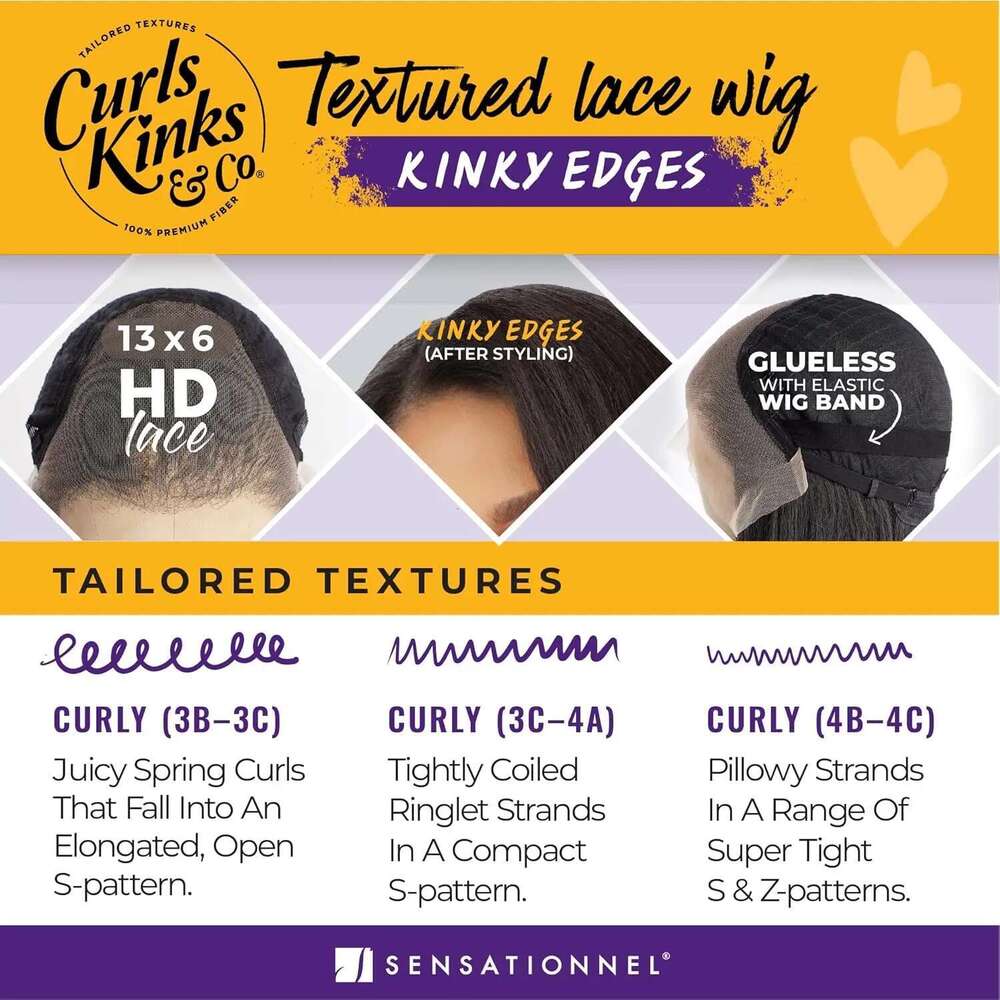 Sensationnel Curls Kinks N Co HD Lace Front Wig Glueless Edges 13X6 Kinky Bob 14" - Natural Curly Style, Soft Look