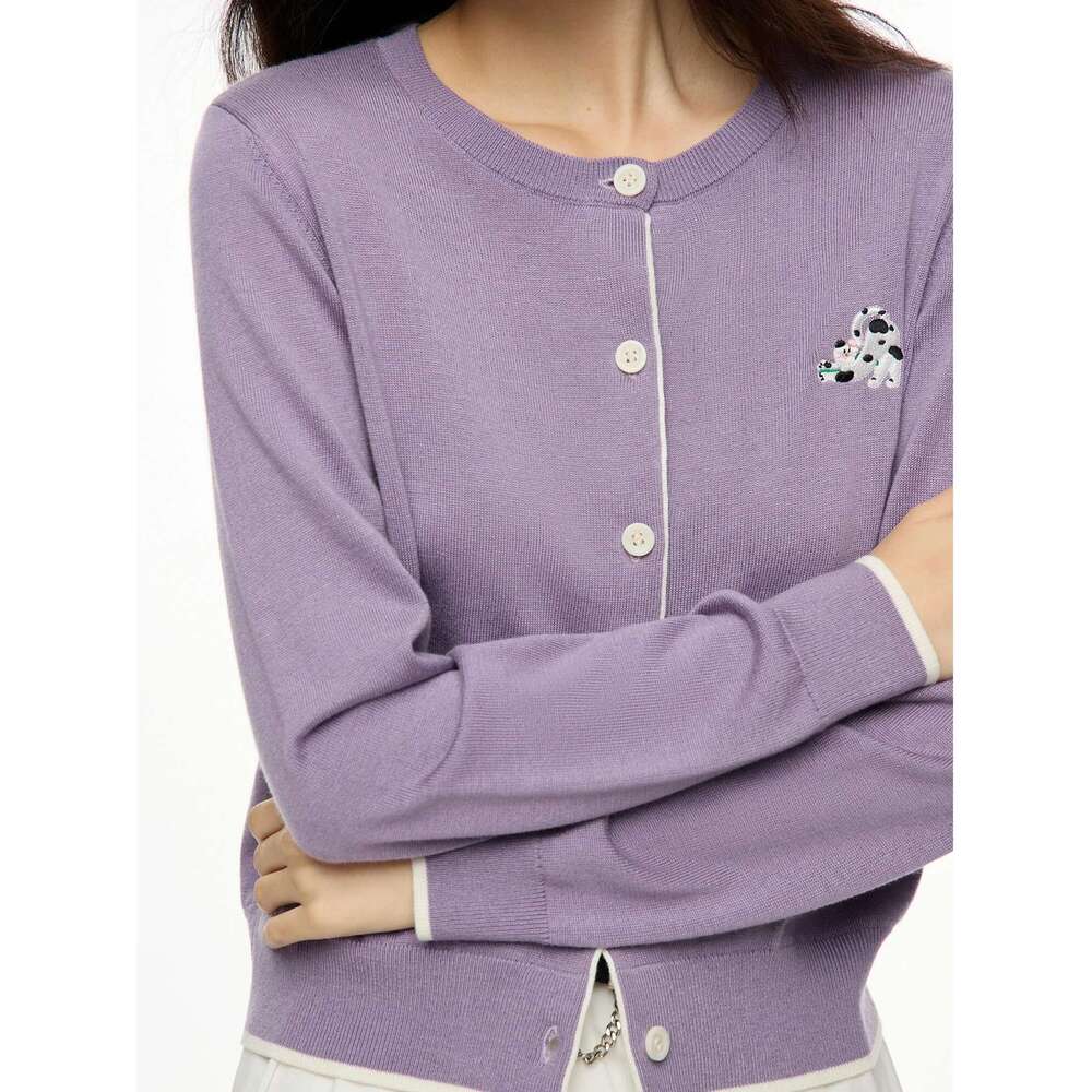 DUSHU Embroidery Round Neck Sweater For Women 2024 Autumn New Design All-Match Casual Solid Color Knitted Top 24Ds83043