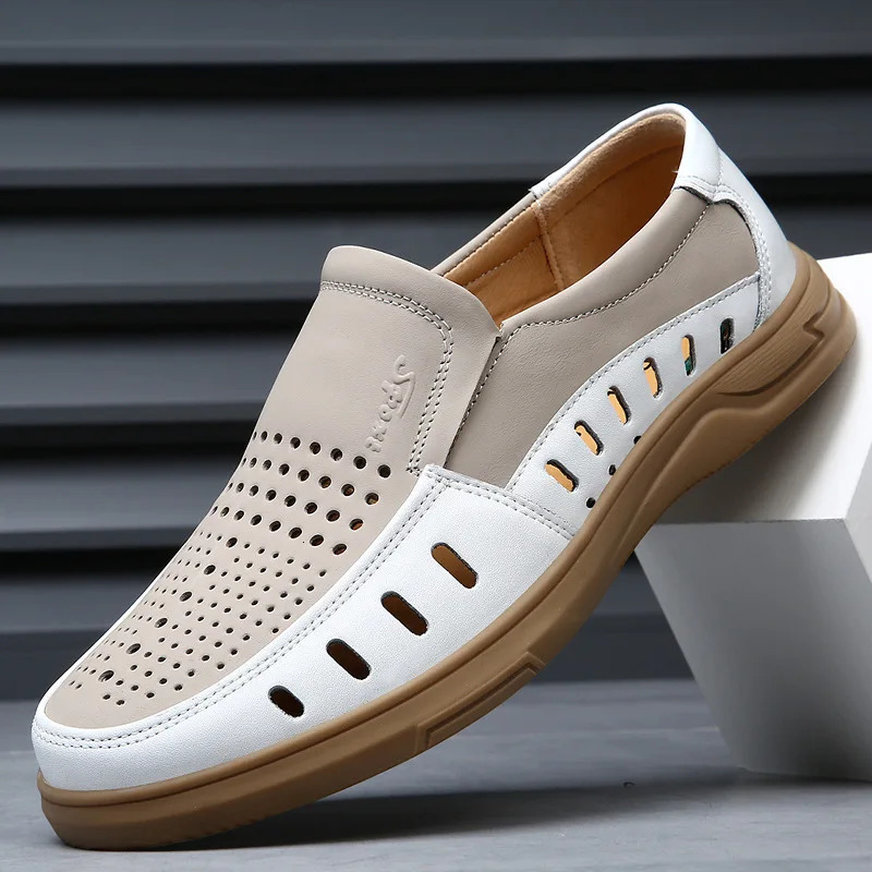 Leather shoes summer casual wear resistant breathable cow tendon outsole leather soft mens sandals 250523BJ - view 1