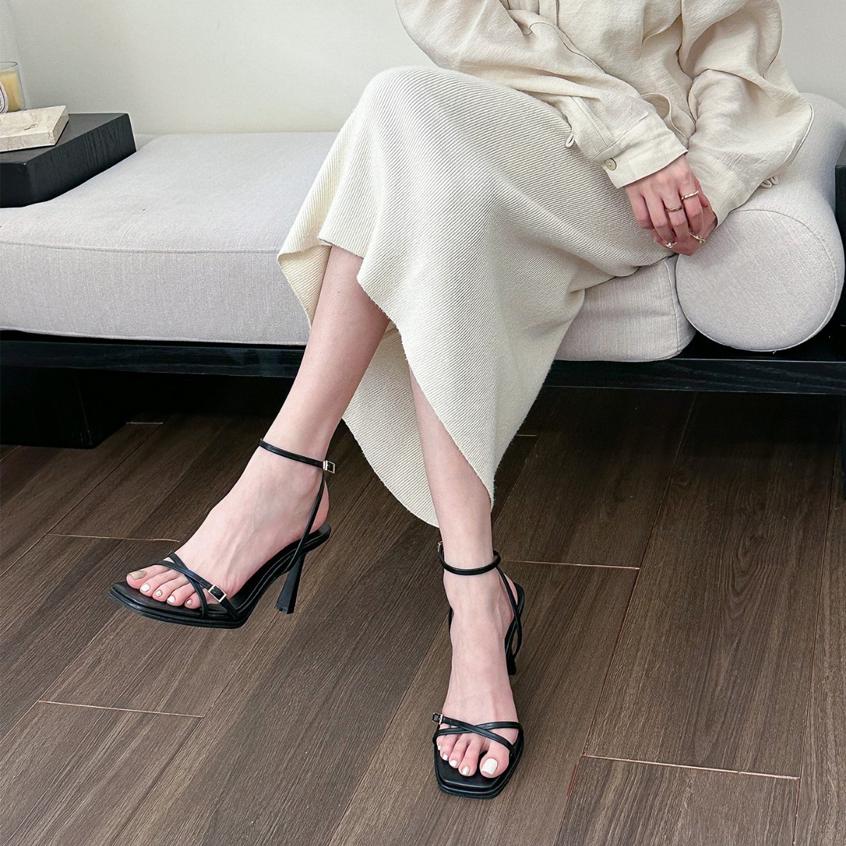 Strap Sandals Women New Casual Shoes Summer Style Slim Heel White With Skirt Not Tiring For Feet Trendy And Beautiful High Heels Ddmysaturn